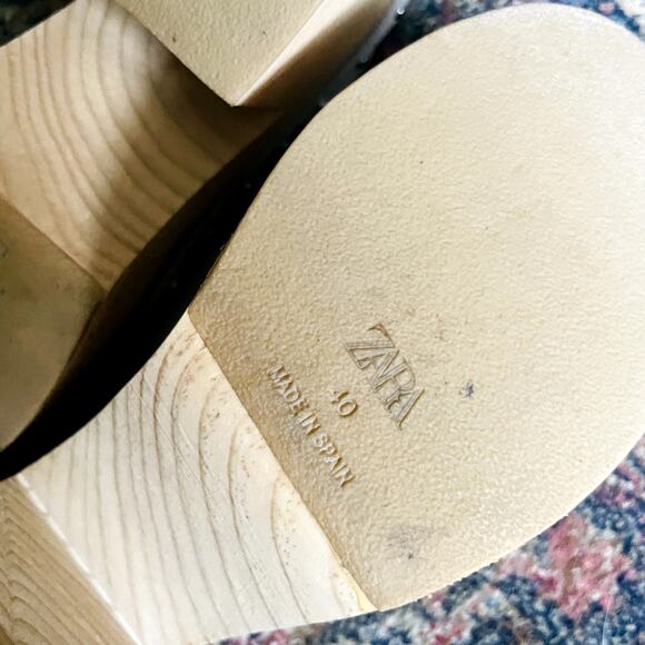 Zara Leather Suede Studded Wooden Heel Platform Sandals Clogs Size 9 - Picture 4 of 11